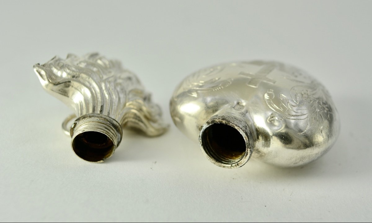Ex-voto, "heart Of Mary" 19th Century Silver Bottle -photo-4