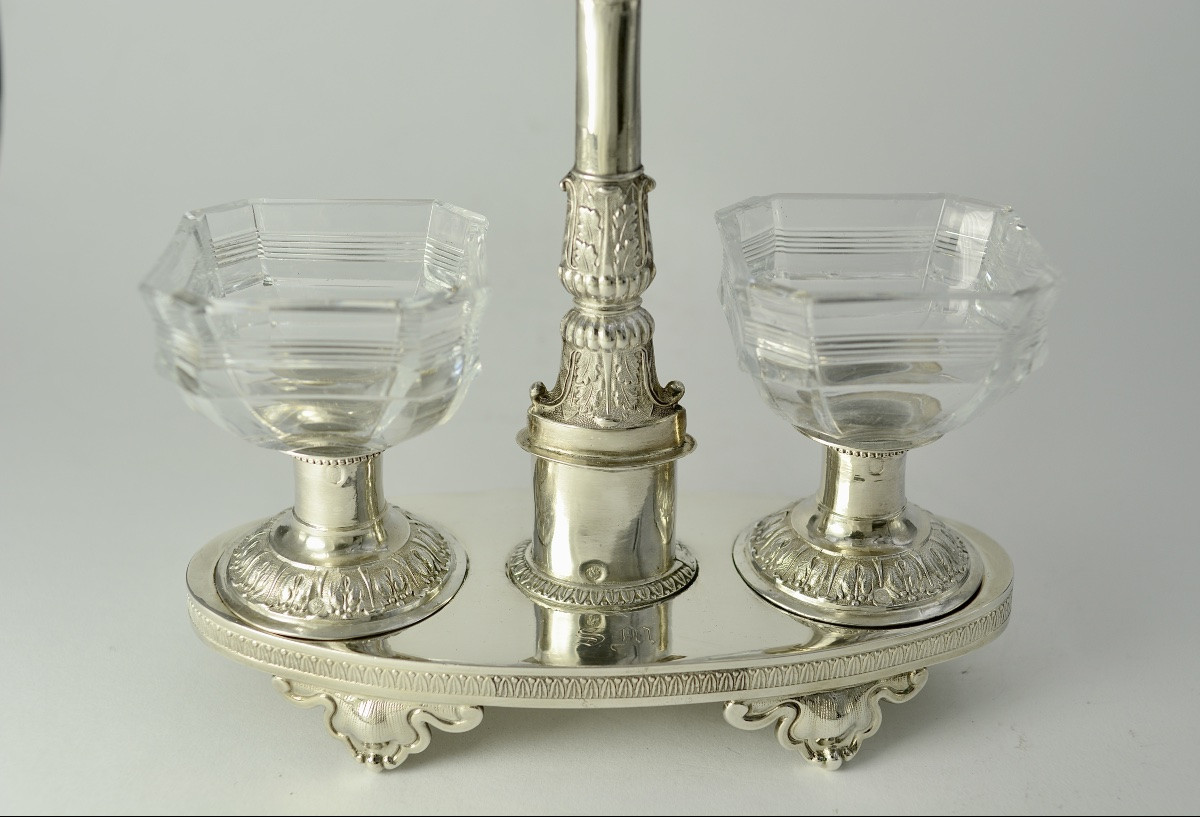 Double Salt Cellar In Silver And Crystal, France Circa 1825 Paris -photo-4