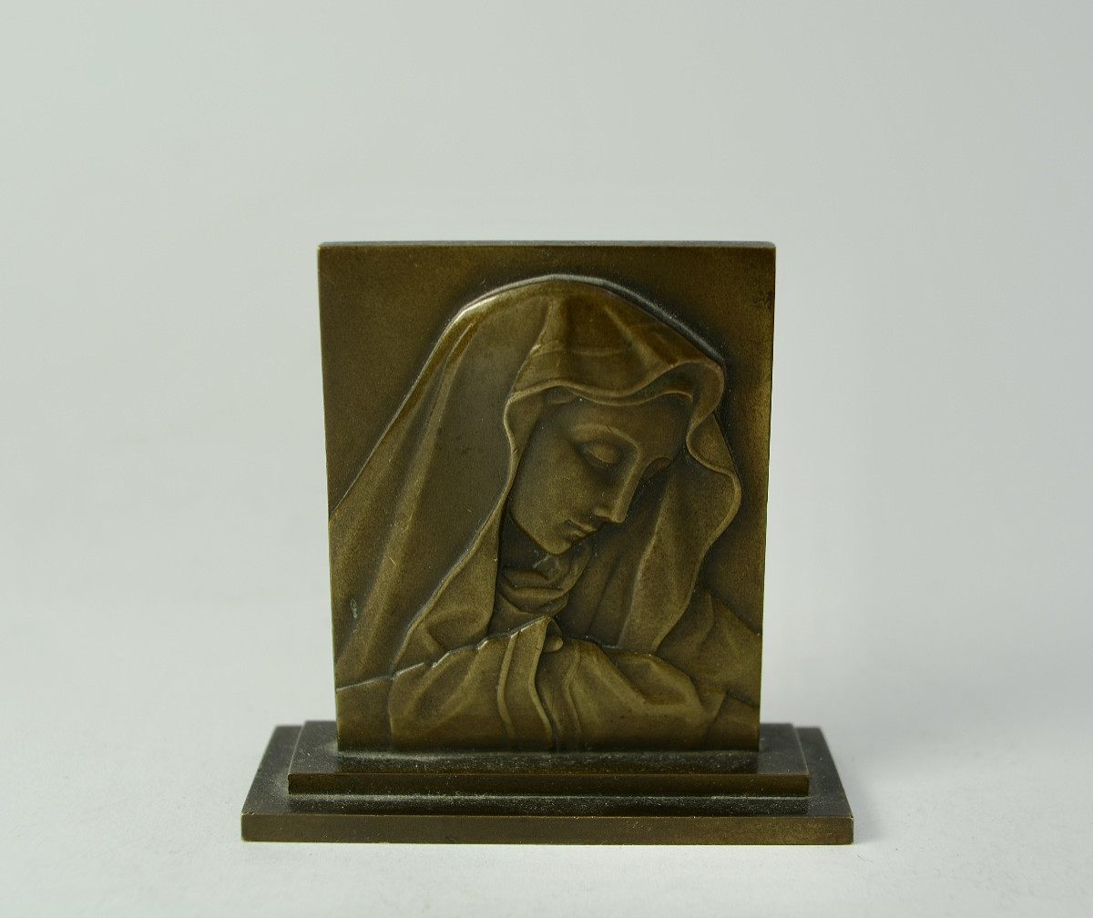 Bronze Plaque Of The Virgin Mary In Relief, Early 20th Century 