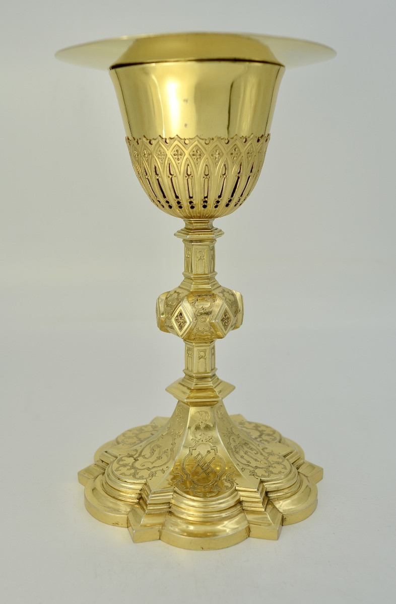 Chalice And Its Paten, Silver Gilt, France Favier Frères Circa 1850-photo-1