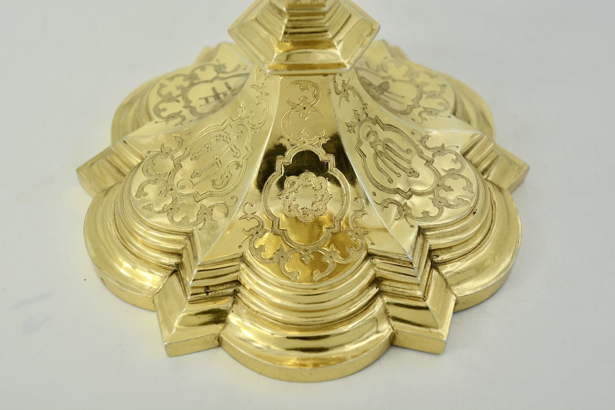 Chalice And Its Paten, Silver Gilt, France Favier Frères Circa 1850-photo-4