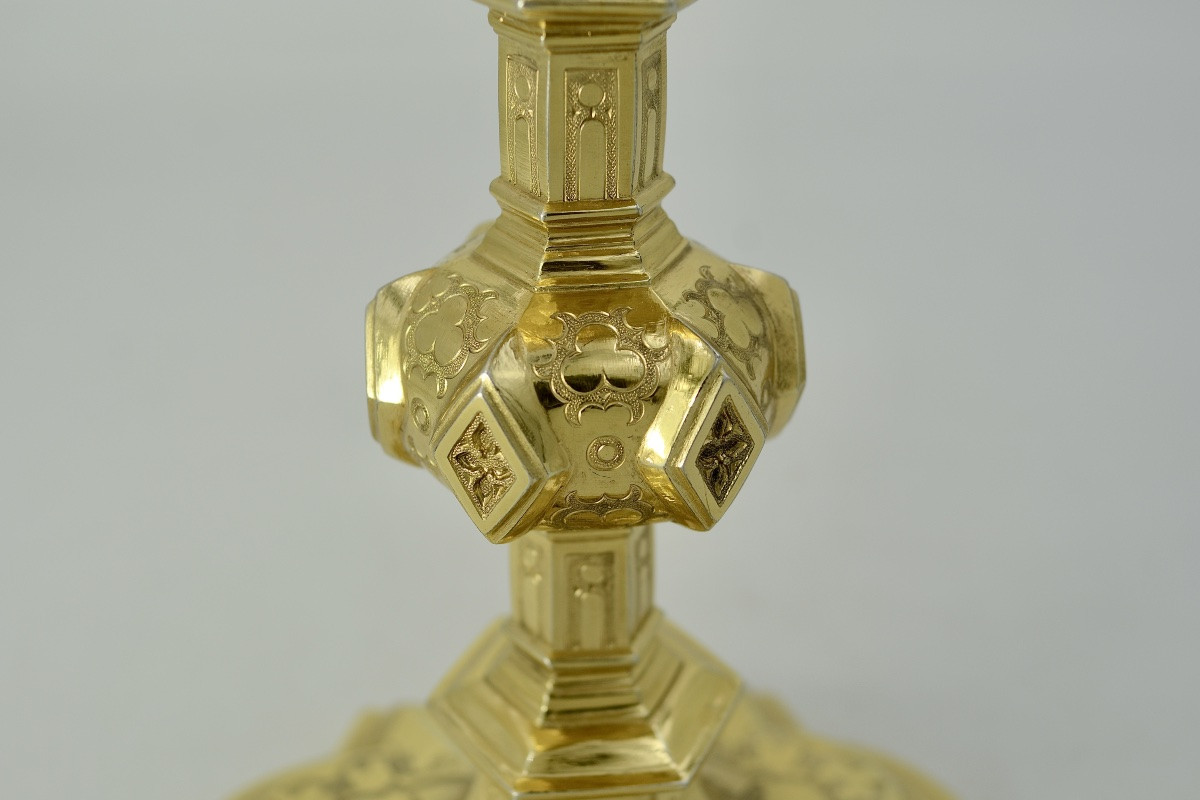 Chalice And Its Paten, Silver Gilt, France Favier Frères Circa 1850-photo-5