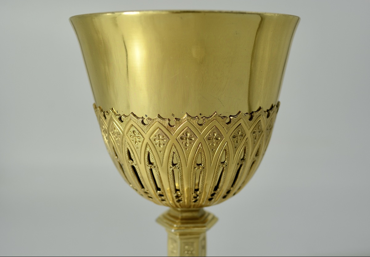 Chalice And Its Paten, Silver Gilt, France Favier Frères Circa 1850-photo-6