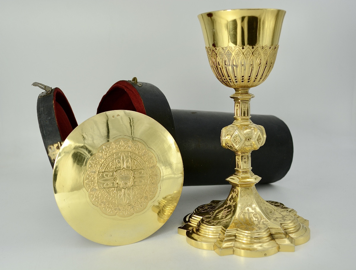 Chalice And Its Paten, Silver Gilt, France Favier Frères Circa 1850
