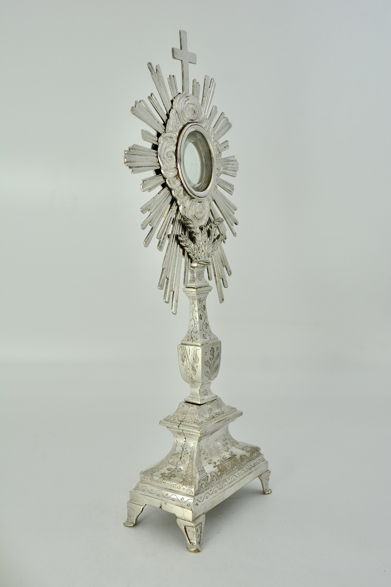 Ostensoir Soleil En Bronze Argenté, France Vers 1800-photo-3