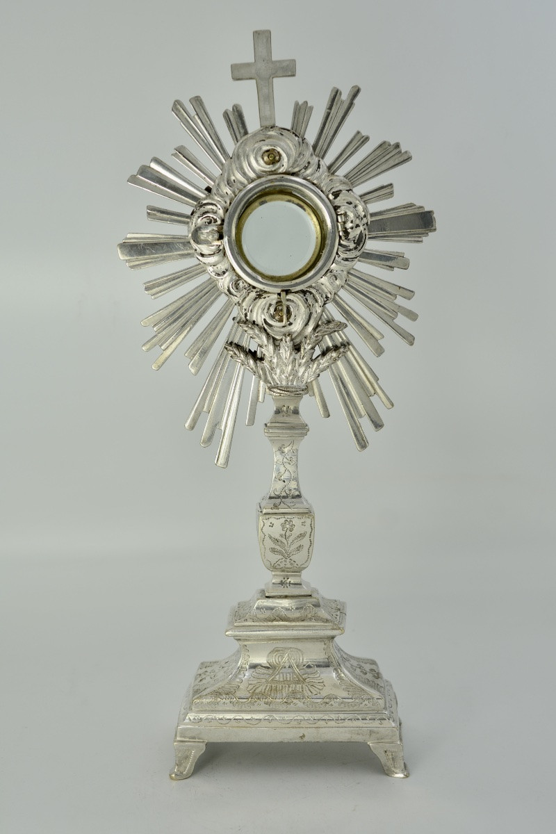 Ostensoir Soleil En Bronze Argenté, France Vers 1800-photo-3