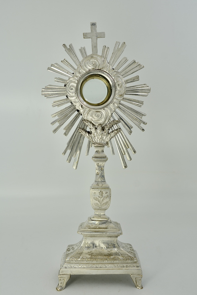 Ostensoir Soleil En Bronze Argenté, France Vers 1800