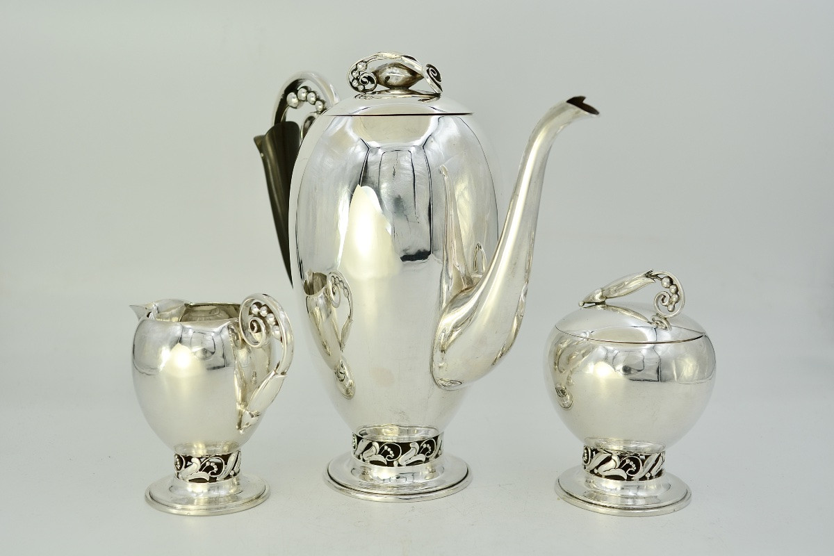 Art Nouveau. Service à Café / Thé En Argent Sterling, Amerique Du Nord Vers 1900-photo-2