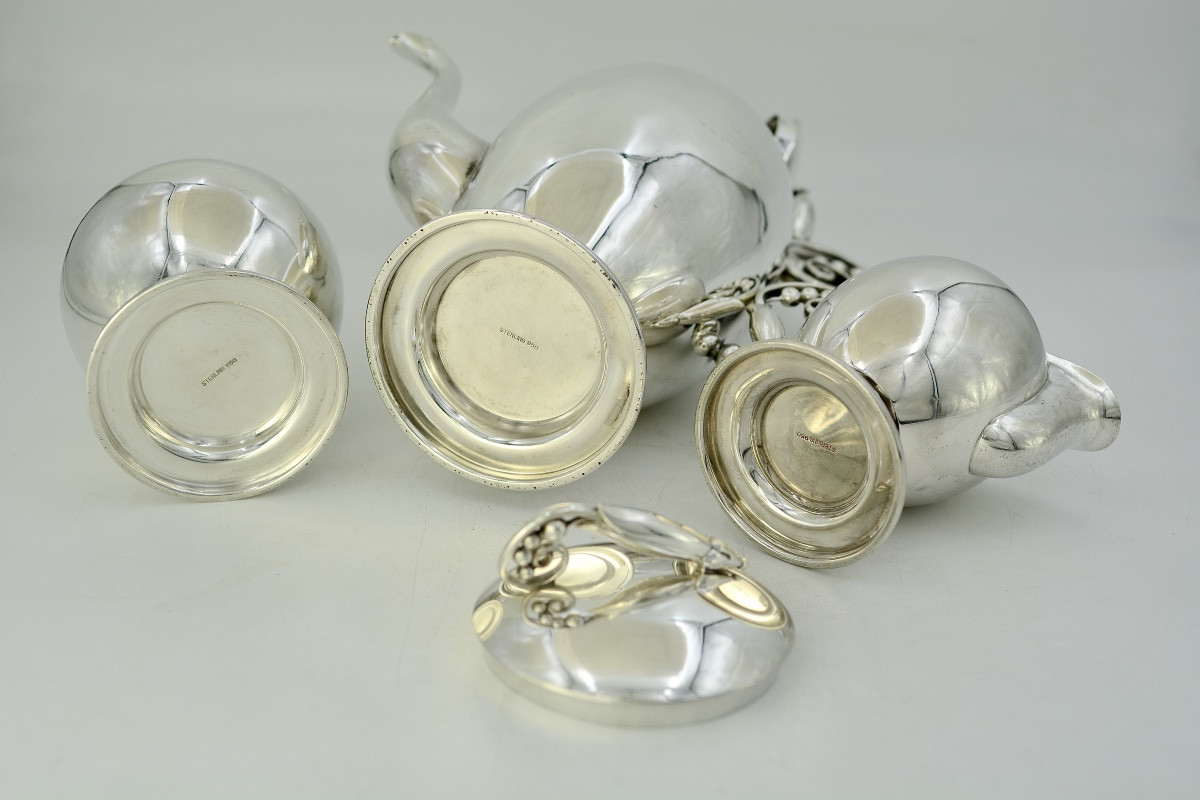 Art Nouveau. Service à Café / Thé En Argent Sterling, Amerique Du Nord Vers 1900-photo-3