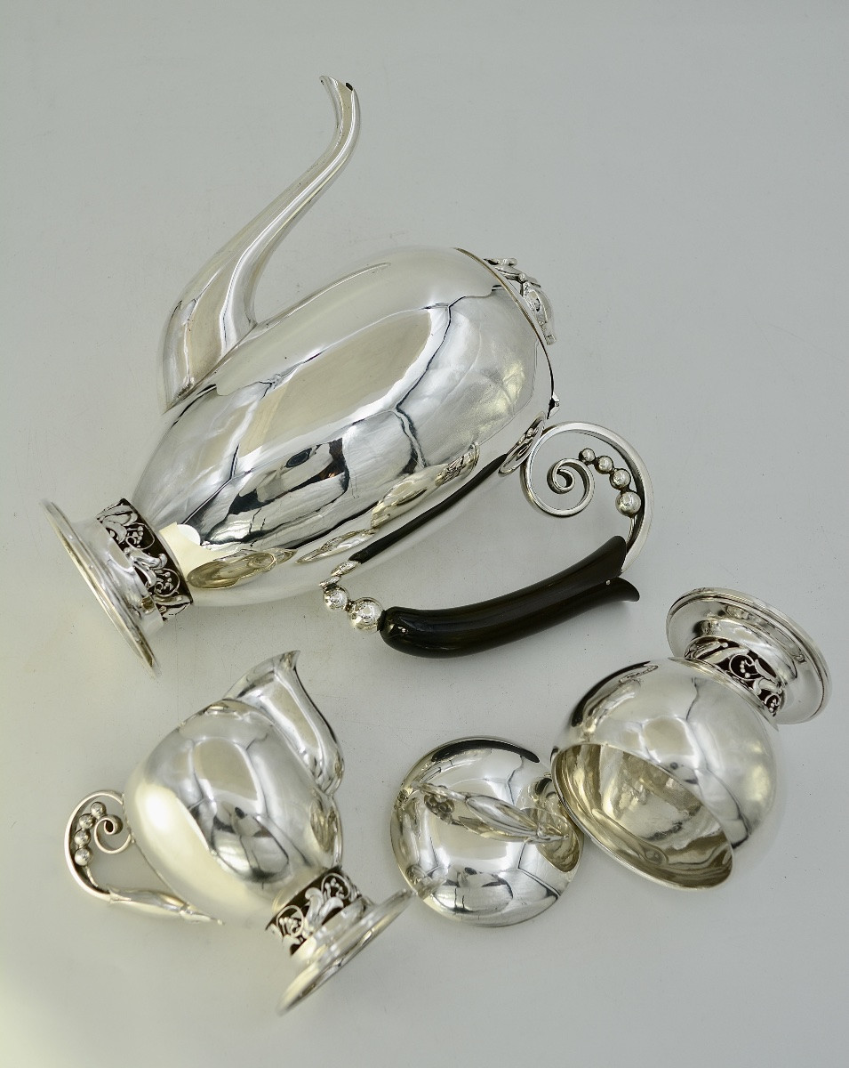 Art Nouveau. Service à Café / Thé En Argent Sterling, Amerique Du Nord Vers 1900-photo-5
