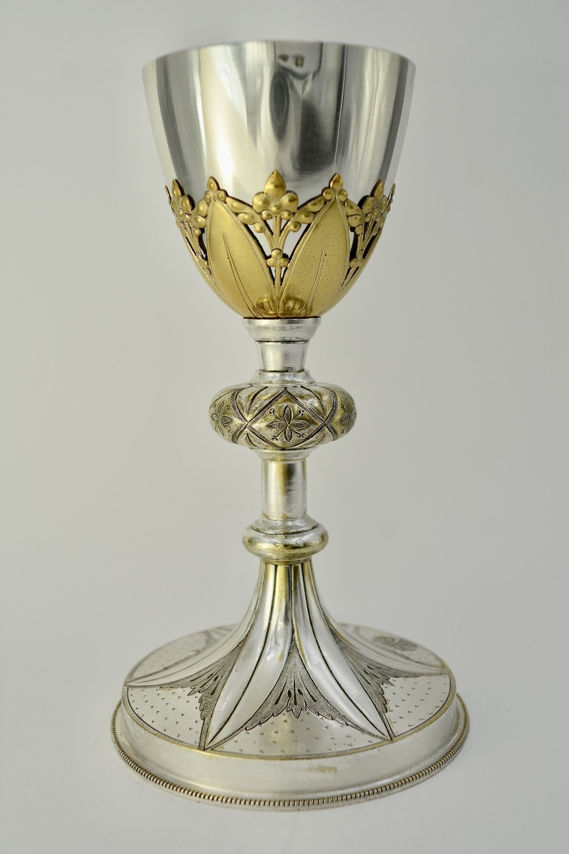 Silver Chalice In Silver-plated Bronze, France, Late 19th Century -photo-2