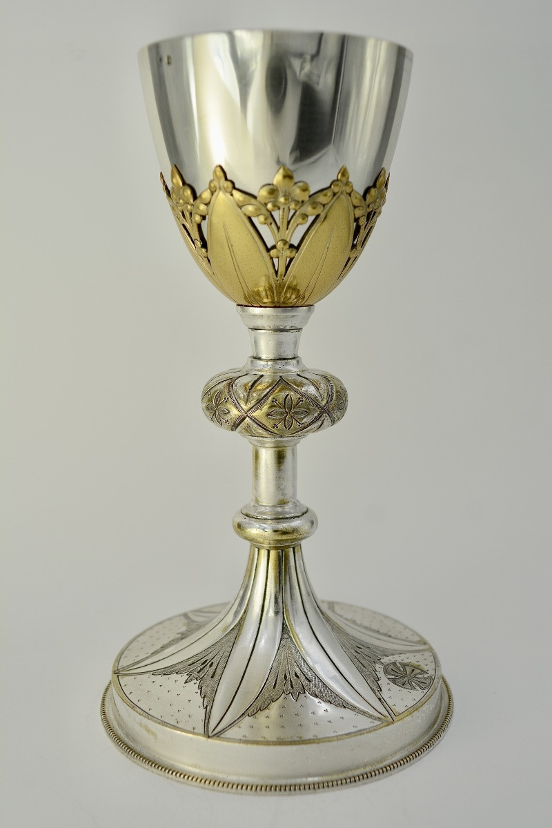 Silver Chalice In Silver-plated Bronze, France, Late 19th Century -photo-3