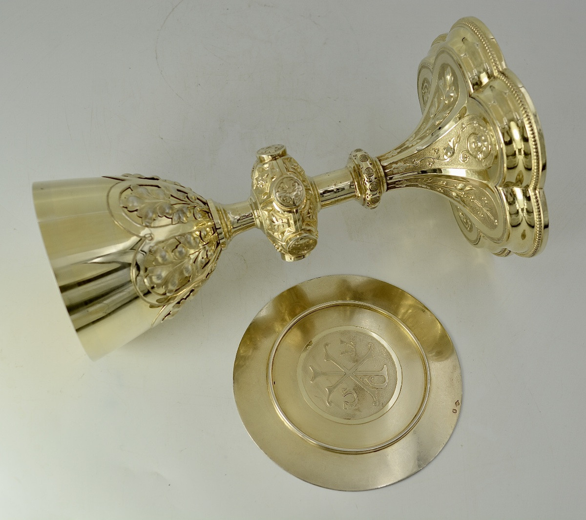 Chalice And Paten In Gilded Silver, By Demarquet Freres Goldsmiths, 19th Century -photo-2