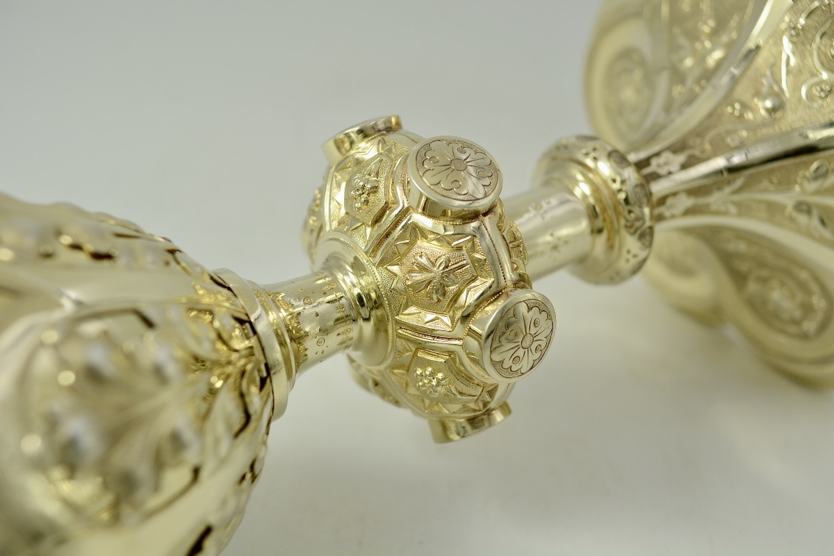 Chalice And Paten In Gilded Silver, By Demarquet Freres Goldsmiths, 19th Century -photo-5