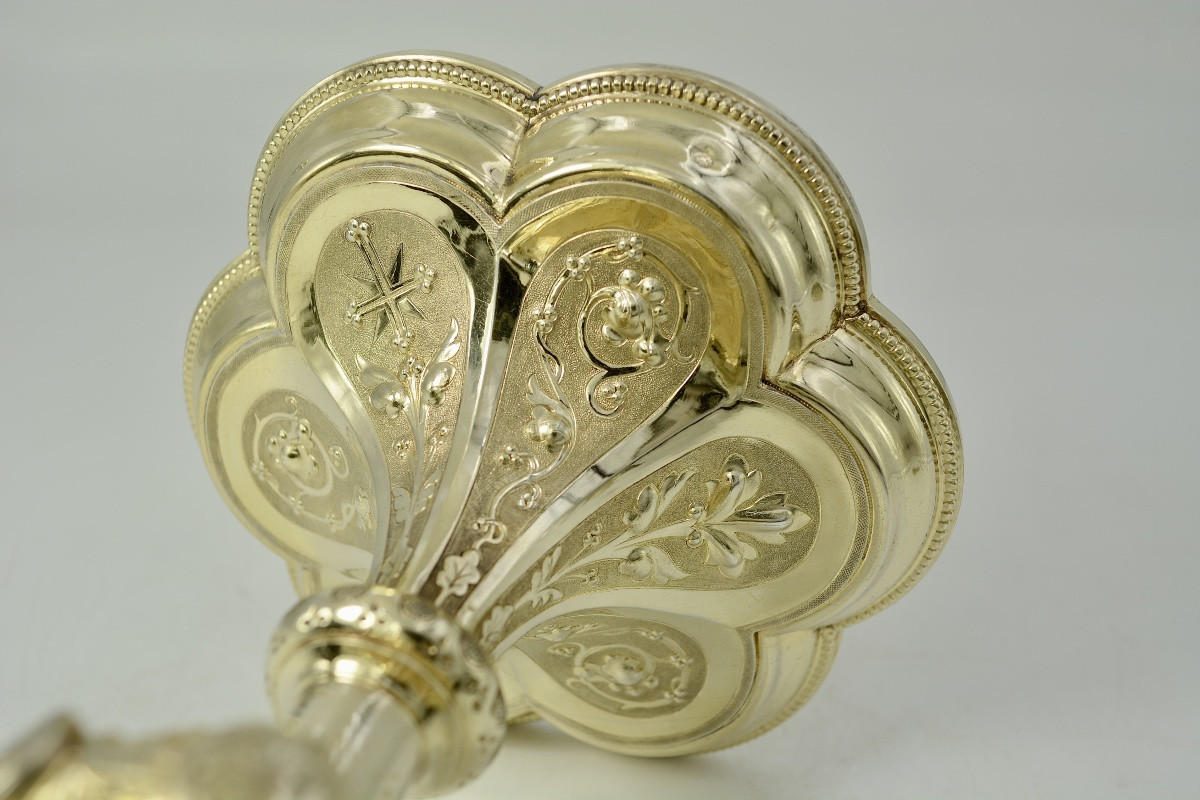 Chalice And Paten In Gilded Silver, By Demarquet Freres Goldsmiths, 19th Century -photo-6