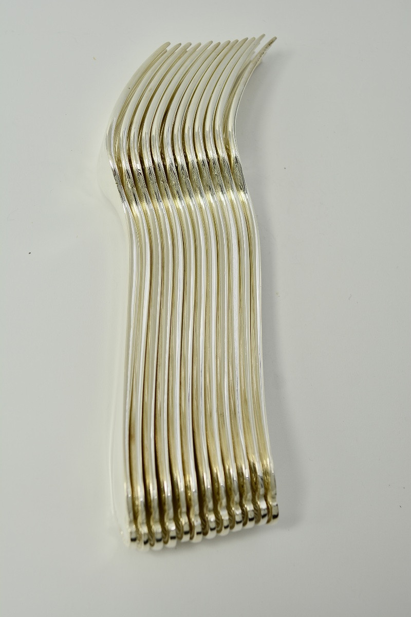 Christofle France, Pompadour, Twelve Table Forks, Silver Plated Metal-photo-5