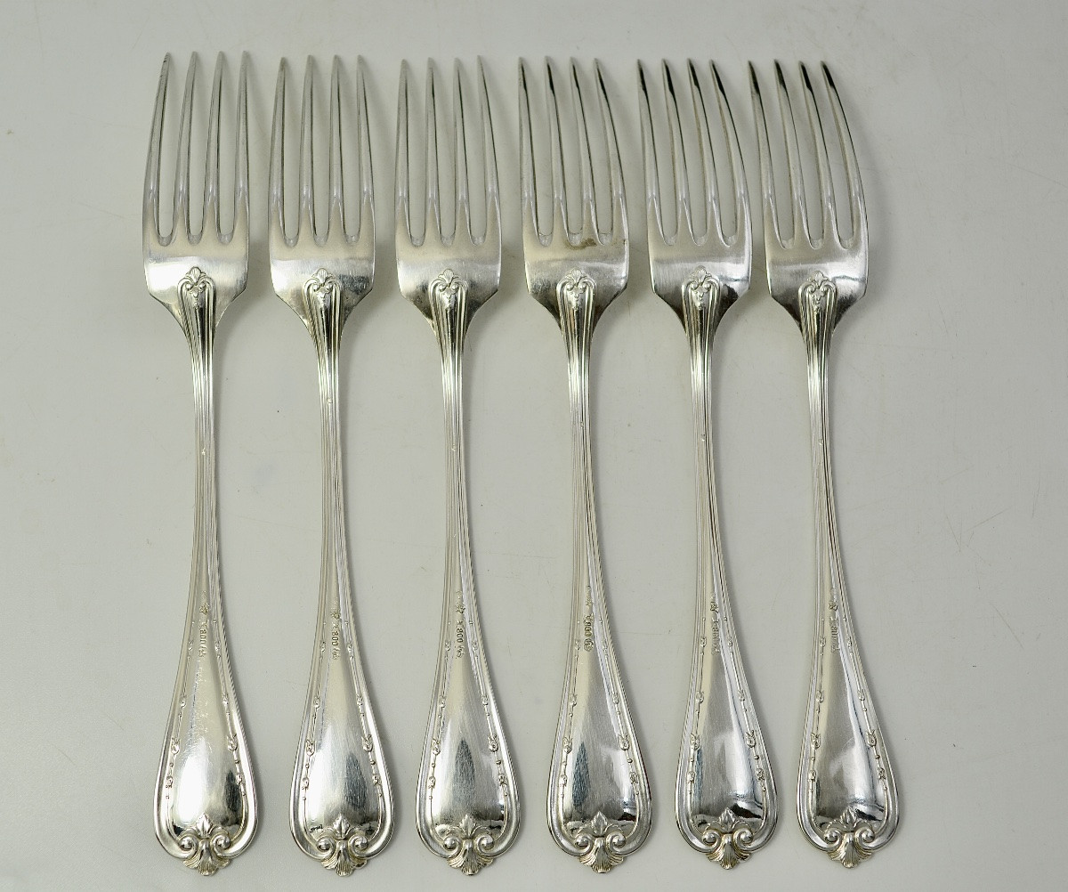 Set Of Six Silver Forks And Six Knives. Germany Circa 1900 -photo-3