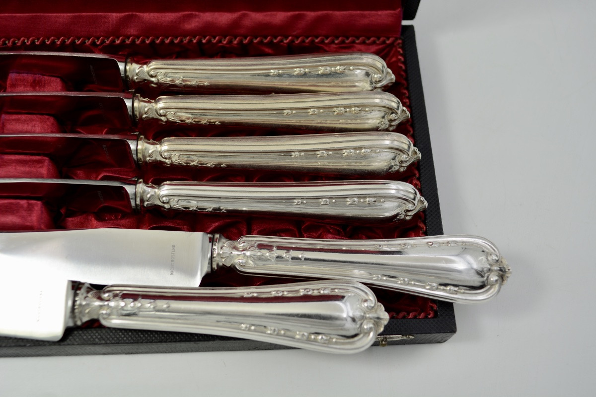 Set Of Six Silver Forks And Six Knives. Germany Circa 1900 -photo-3