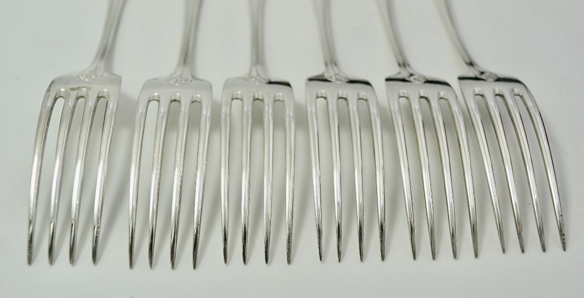 Set Of Six Silver Forks And Six Knives. Germany Circa 1900 -photo-5