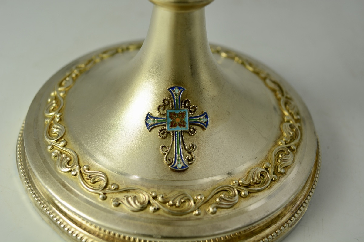 Chalice And Its Paten, Gilded Silver, France, 19th Century -photo-8