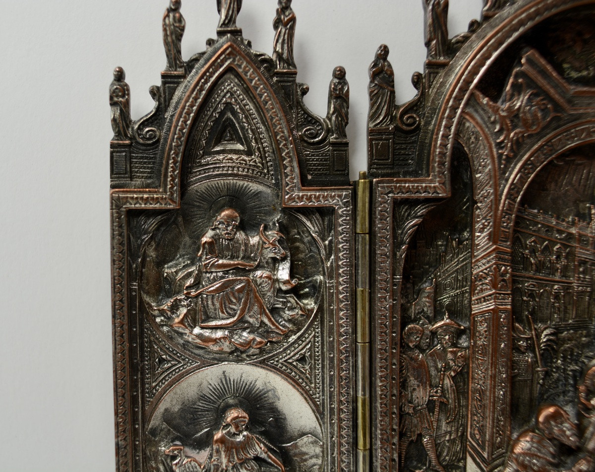 Wall-mounted Holy Water Font, Triptych, France 19th Century.-photo-3