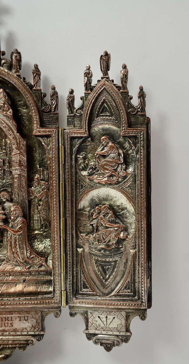 Wall-mounted Holy Water Font, Triptych, France 19th Century.-photo-4