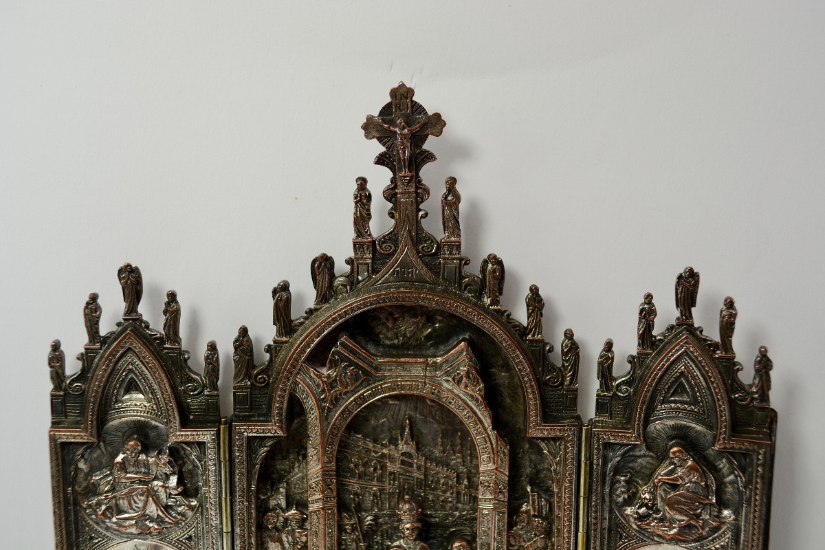 Wall-mounted Holy Water Font, Triptych, France 19th Century.-photo-5