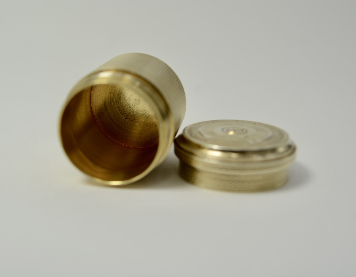 Boîte cylindrique en argent doré, France vers 1900, par G Keller orfèvre-photo-1