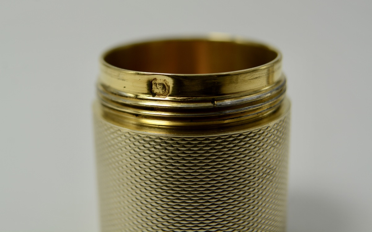 Boîte cylindrique en argent doré, France vers 1900, par G Keller orfèvre-photo-5