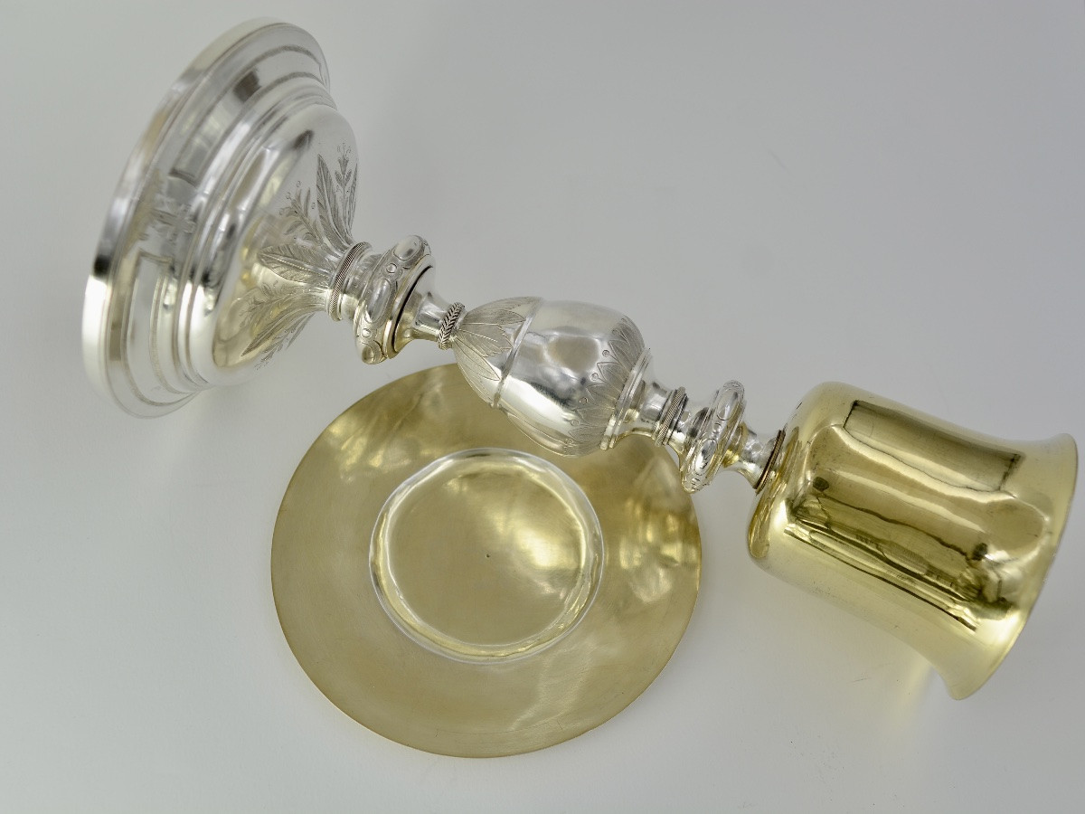 Silver Chalice, Paten, France Circa 1800, By Loque Goldsmith -photo-4