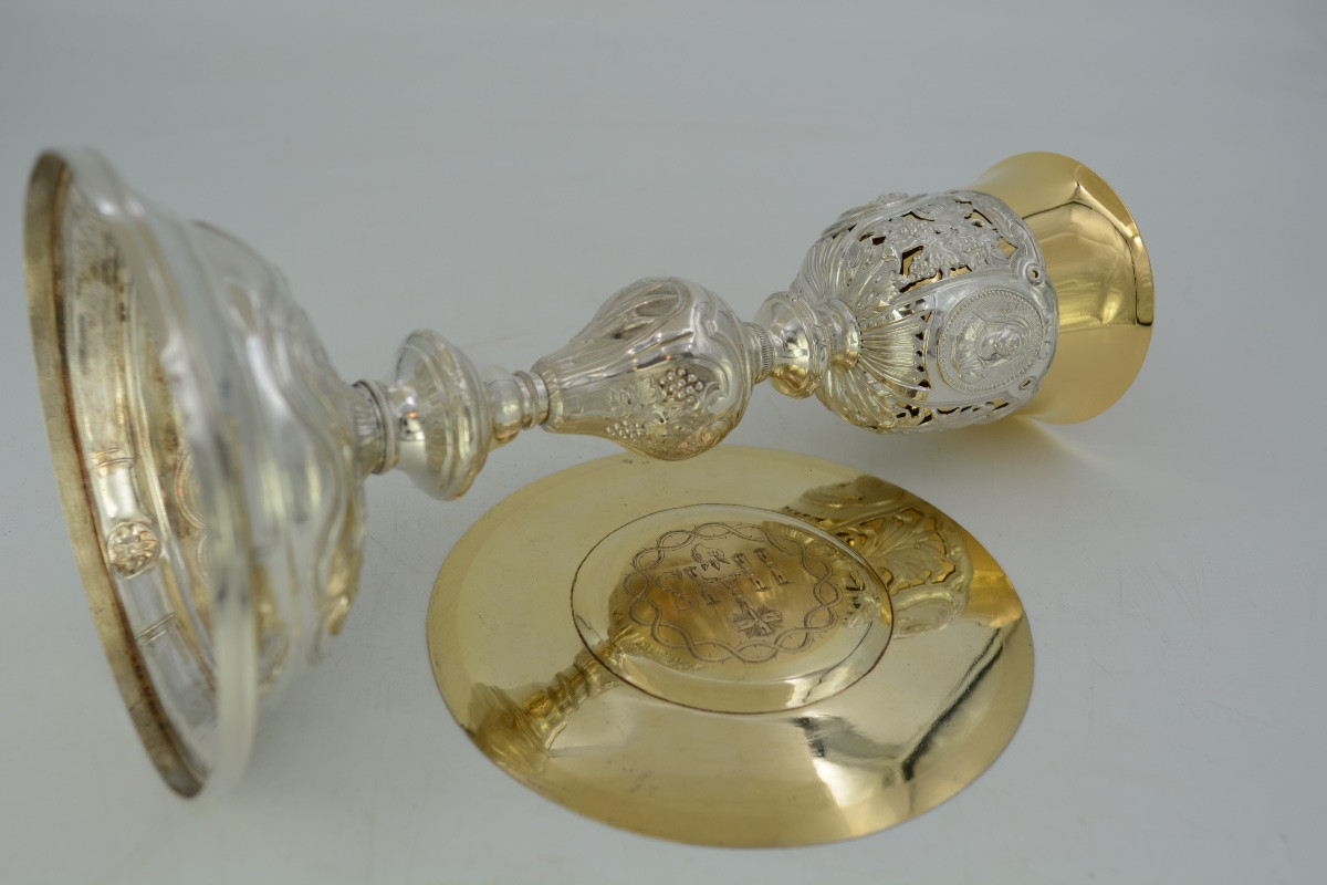 Silver And Vermeil Chalice And Paten, France, 19th Century, By Favier Brothers -photo-1