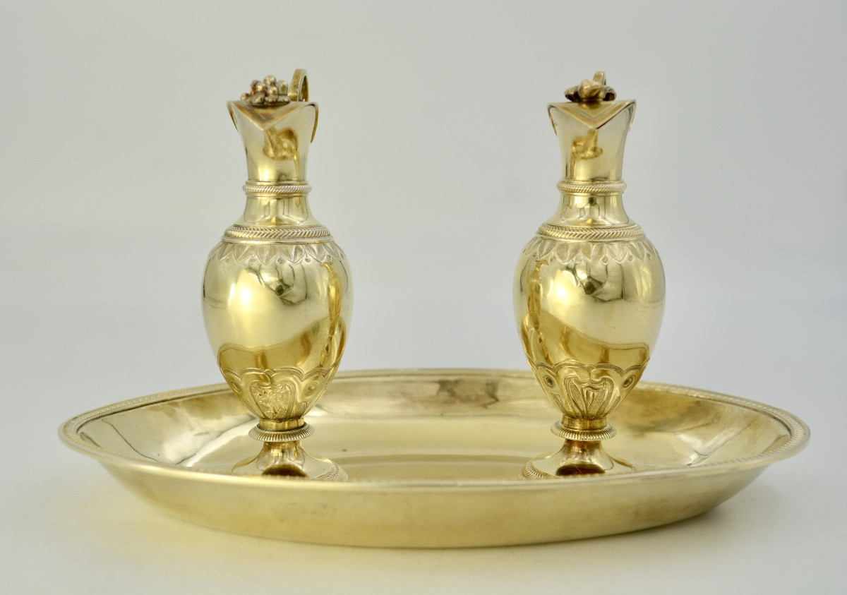 Pair Of Silver-gilt Cruets And Their Tray, France, 19th Century -photo-3