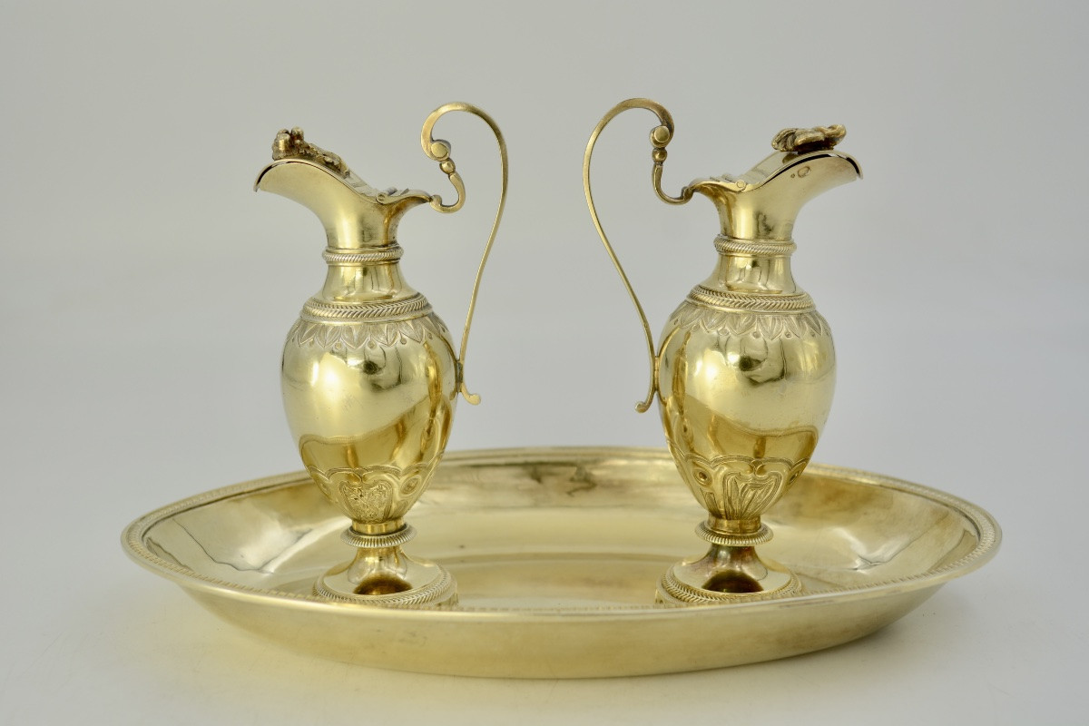 Pair Of Silver-gilt Cruets And Their Tray, France, 19th Century -photo-4