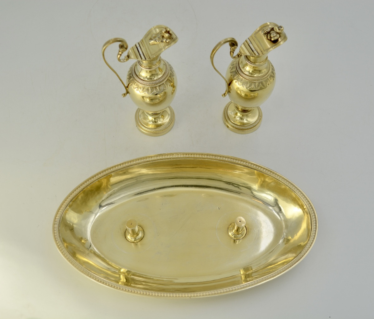 Pair Of Silver-gilt Cruets And Their Tray, France, 19th Century -photo-1