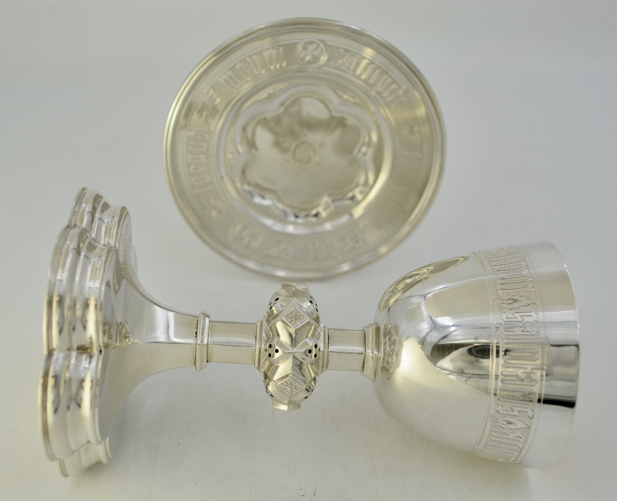 Calice Protestant Et Sa Patene En Argent, Royaume-uni Vers 1880  -photo-3