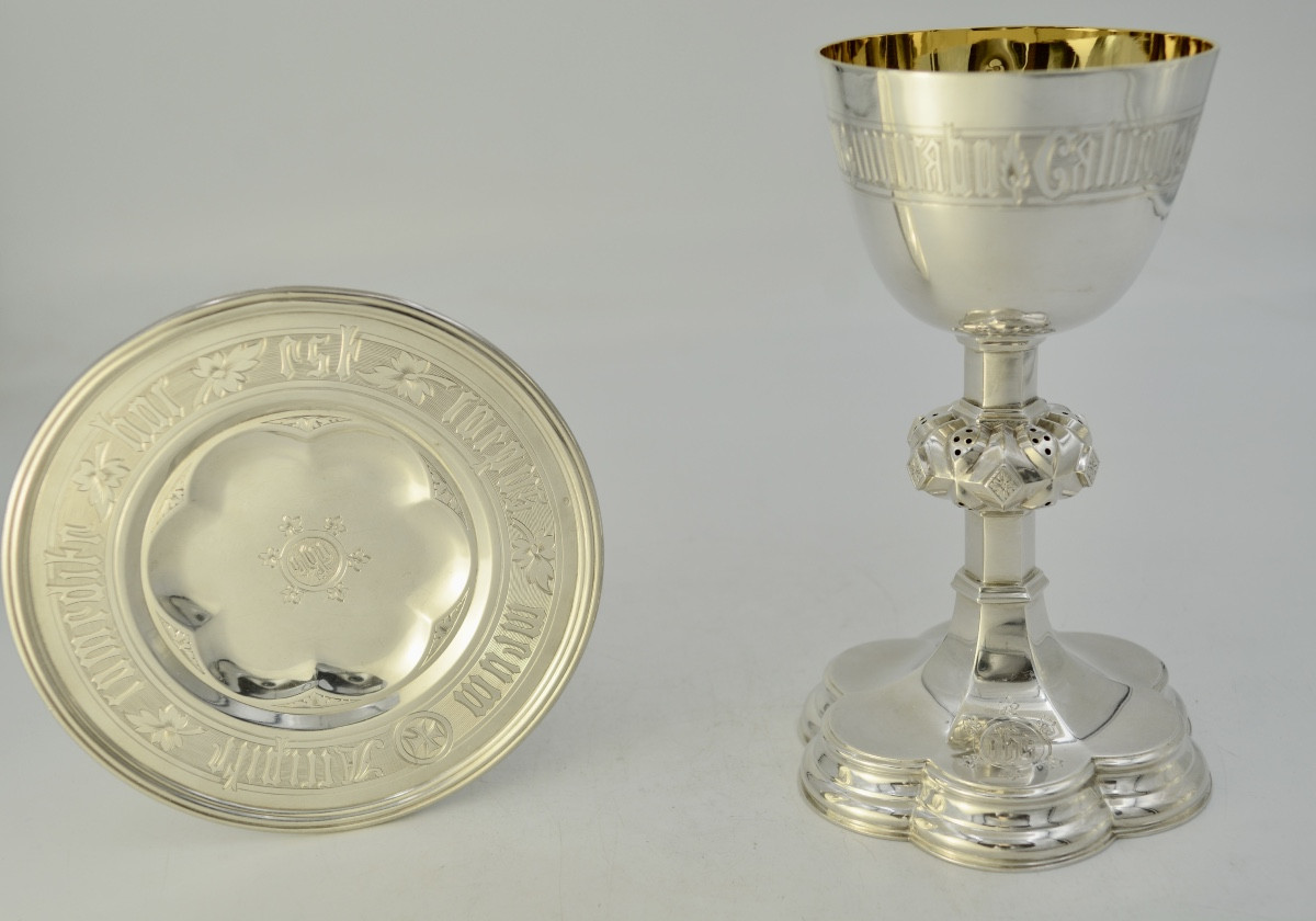 Calice Protestant Et Sa Patene En Argent, Royaume-uni Vers 1880  