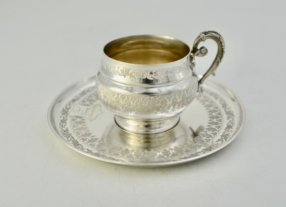 Tasse et sa sous tasse en argent France XIX eme siecle -photo-2
