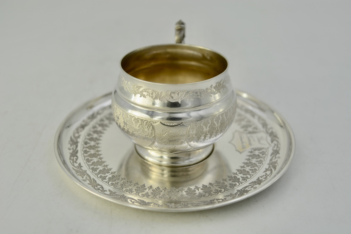 Tasse et sa sous tasse en argent France XIX eme siecle -photo-3