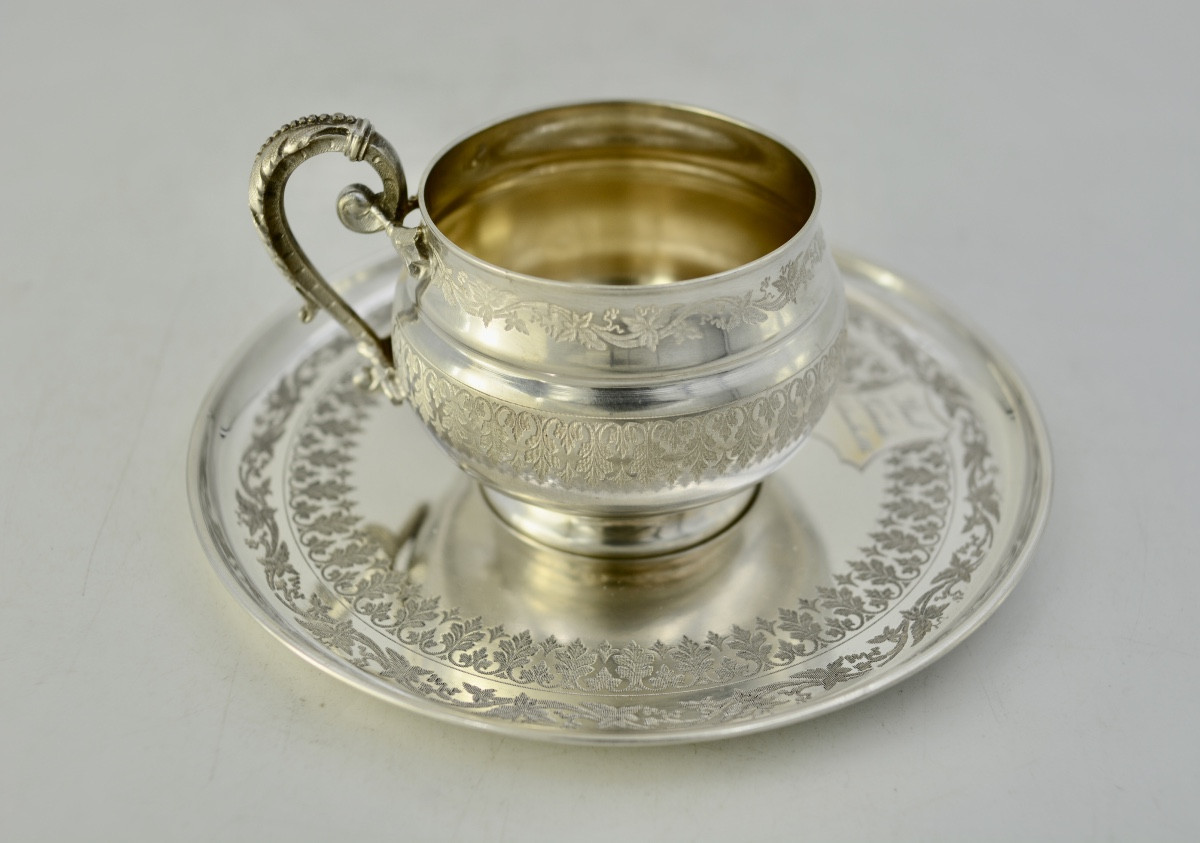Tasse et sa sous tasse en argent France XIX eme siecle -photo-4