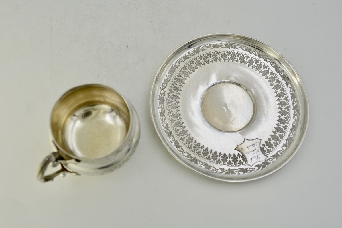 Tasse et sa sous tasse en argent France XIX eme siecle -photo-1