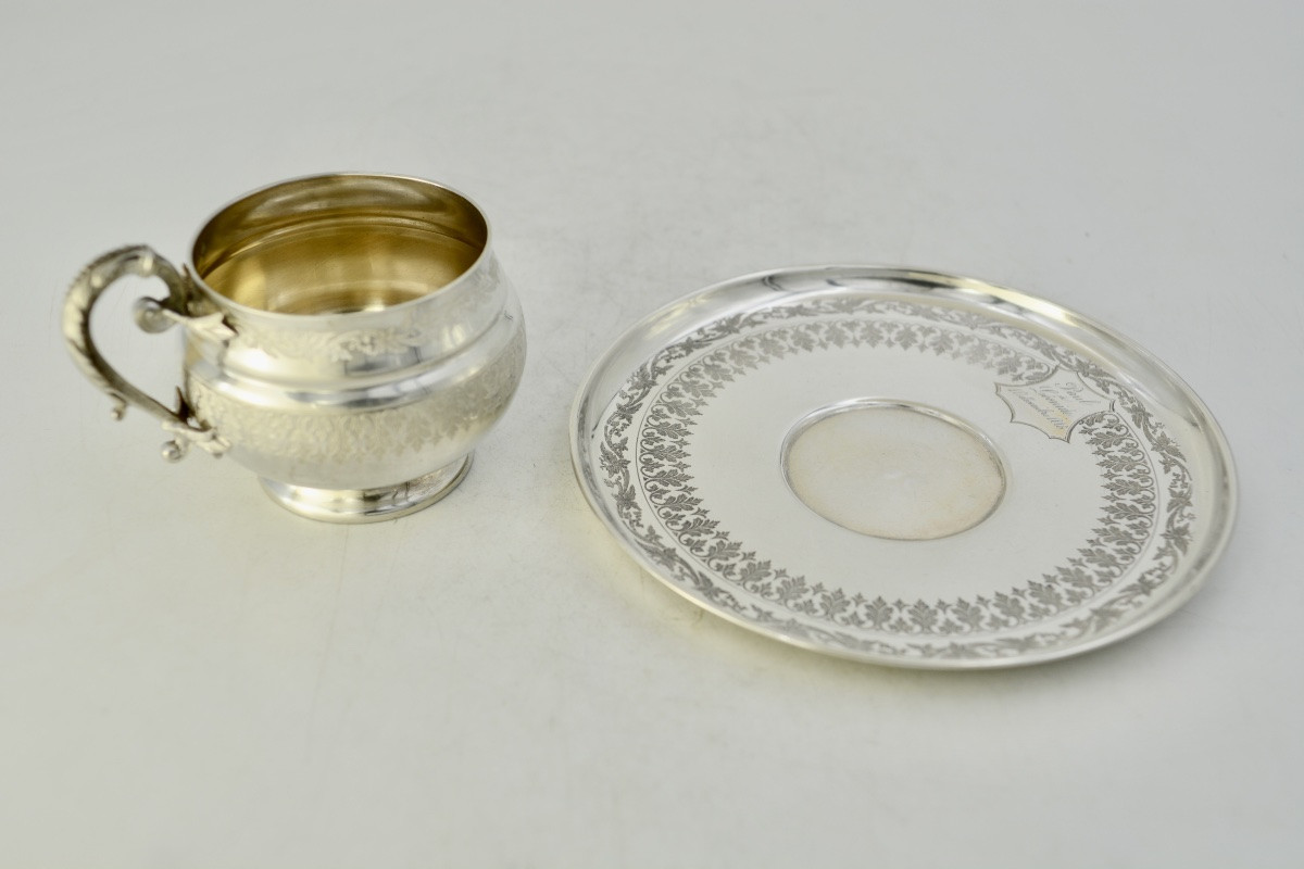 Tasse et sa sous tasse en argent France XIX eme siecle -photo-3