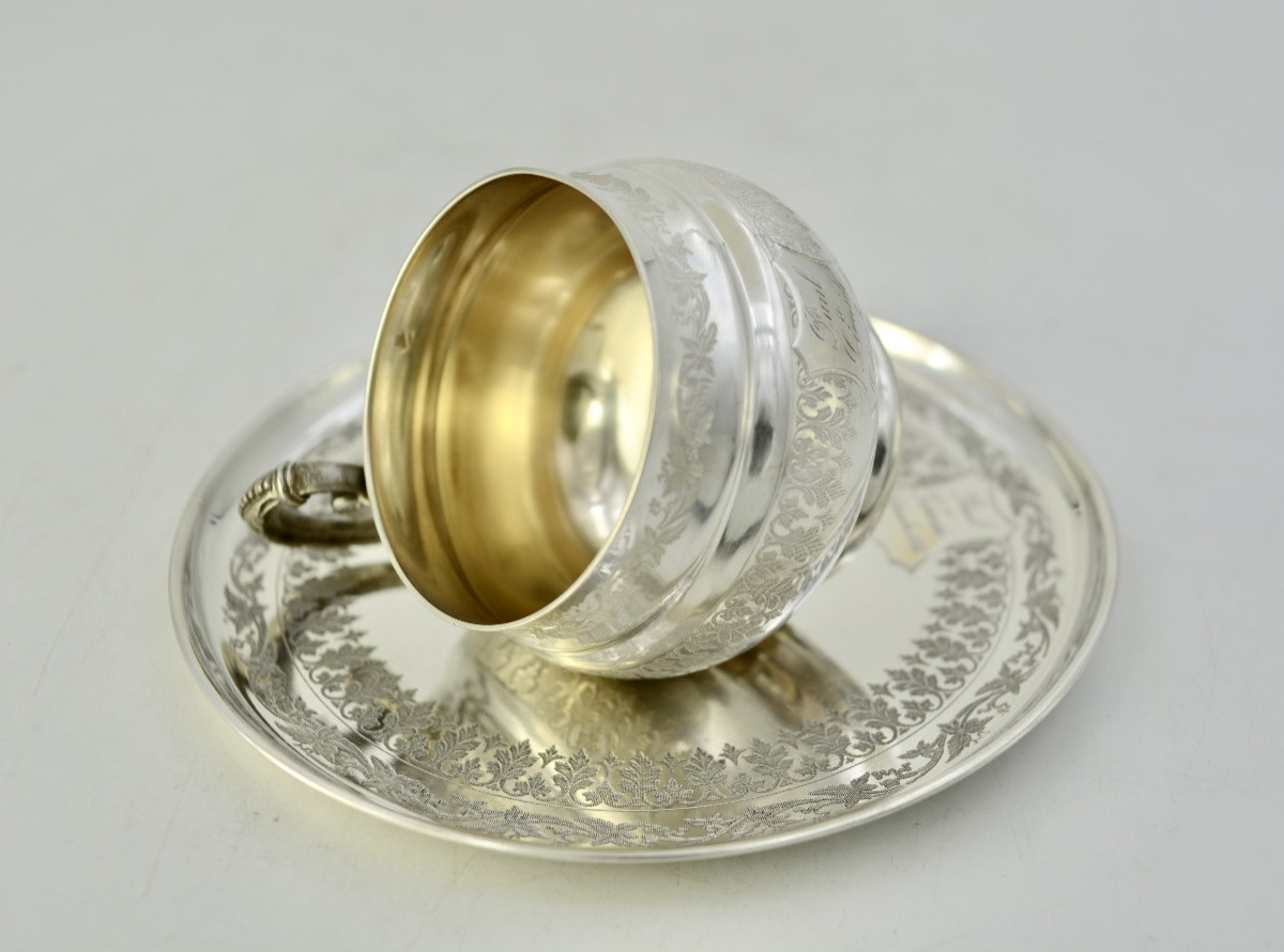 Tasse et sa sous tasse en argent France XIX eme siecle -photo-5