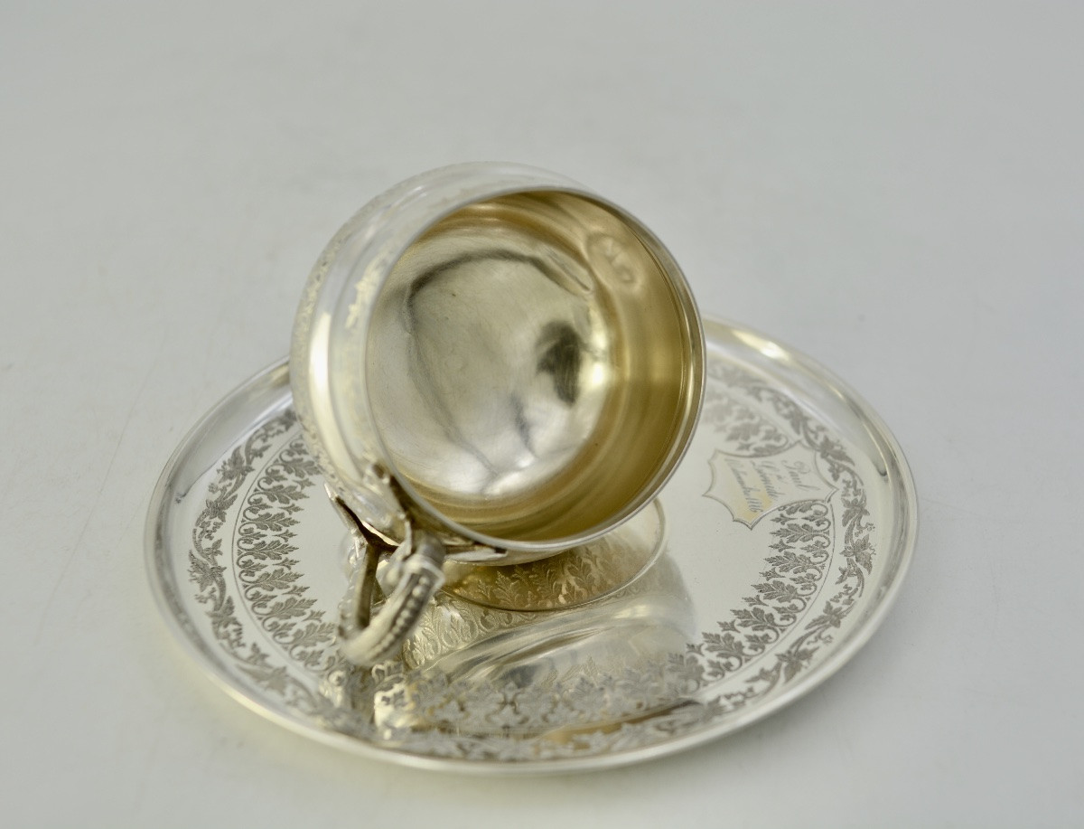 Tasse et sa sous tasse en argent France XIX eme siecle -photo-6
