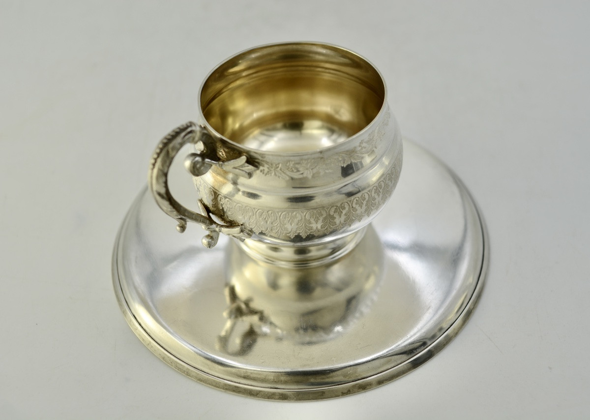Tasse et sa sous tasse en argent France XIX eme siecle -photo-7