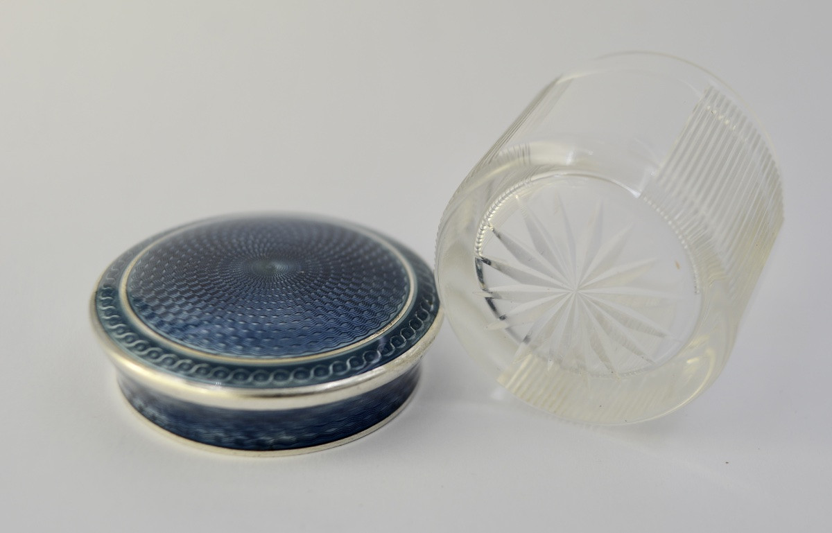 Cut Glass And Silver Enamel Box, France Circa 1900-photo-1