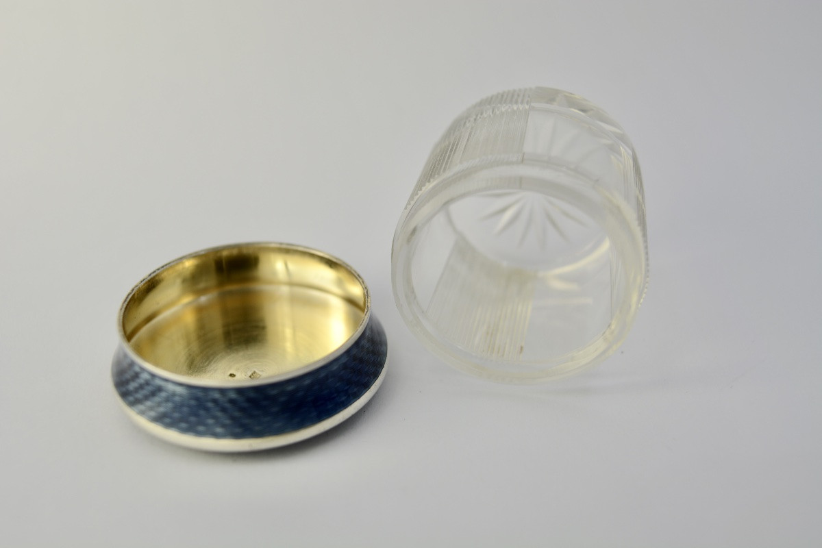 Cut Glass And Silver Enamel Box, France Circa 1900-photo-3
