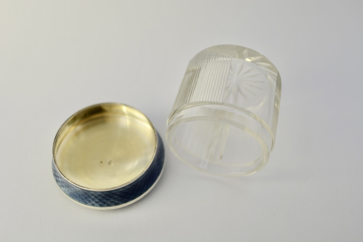 Cut Glass And Silver Enamel Box, France Circa 1900-photo-5