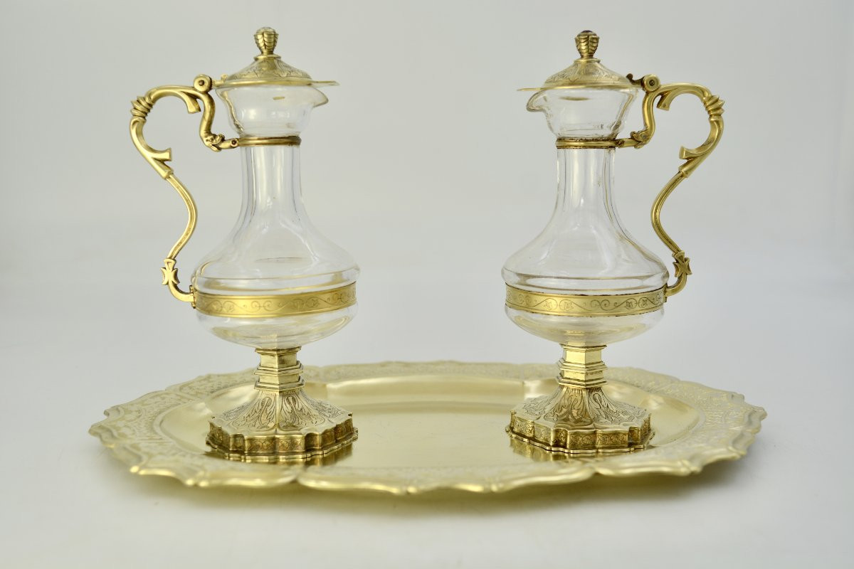 Burettes d'eglise et leur plateau, argent et verre, France par Poussielgue Rousand orfevre -photo-4