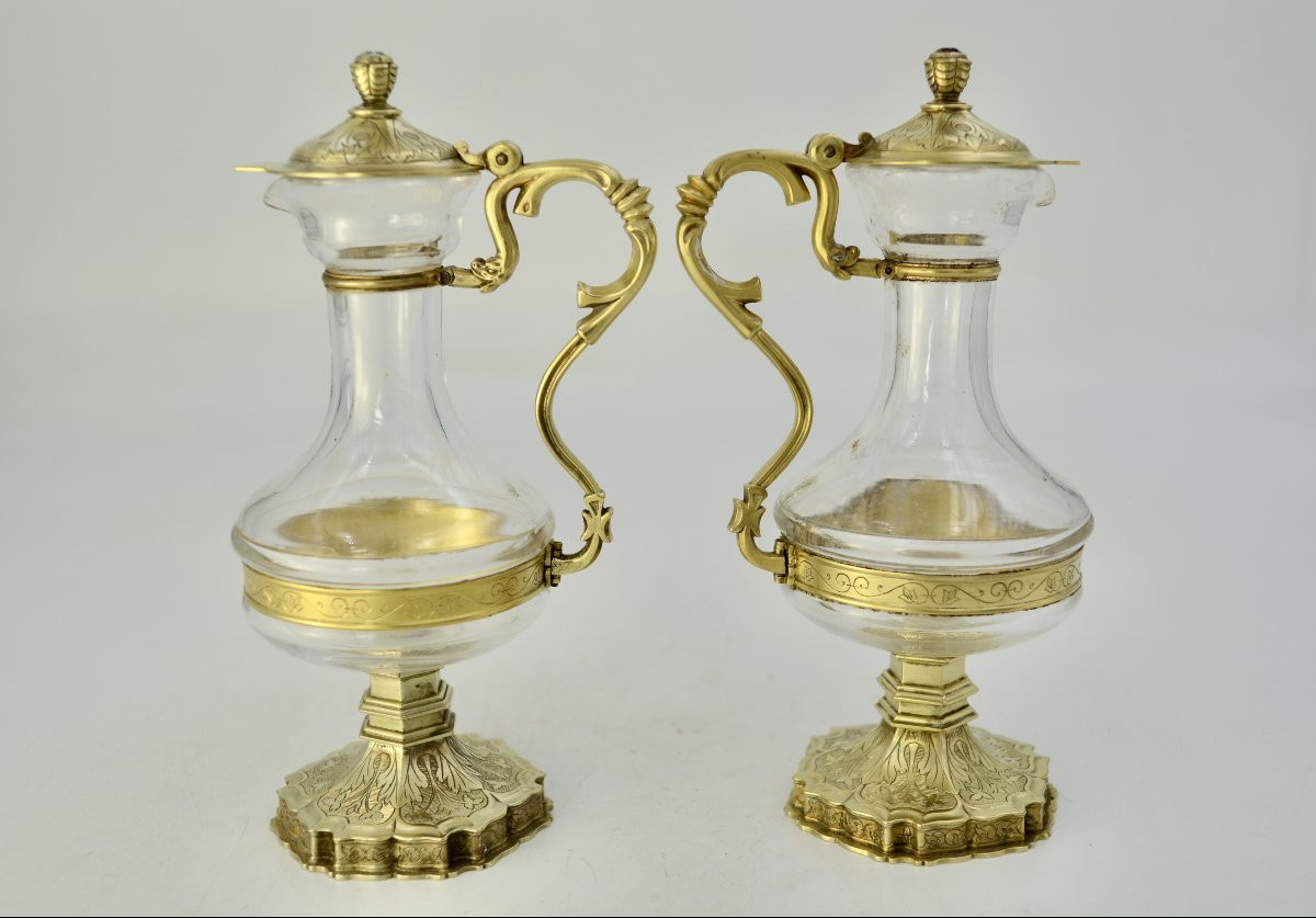 Burettes d'eglise et leur plateau, argent et verre, France par Poussielgue Rousand orfevre -photo-3