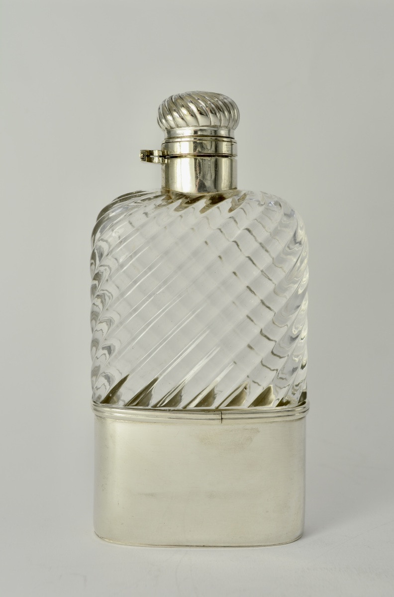 Glass And Silver Flask, Belgium Circa 1900-photo-3